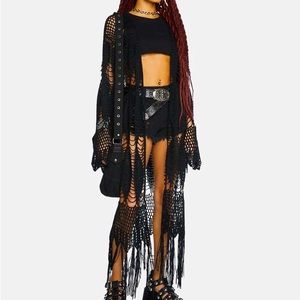 Free Spirit Club Crochet Duster Cardigan Black